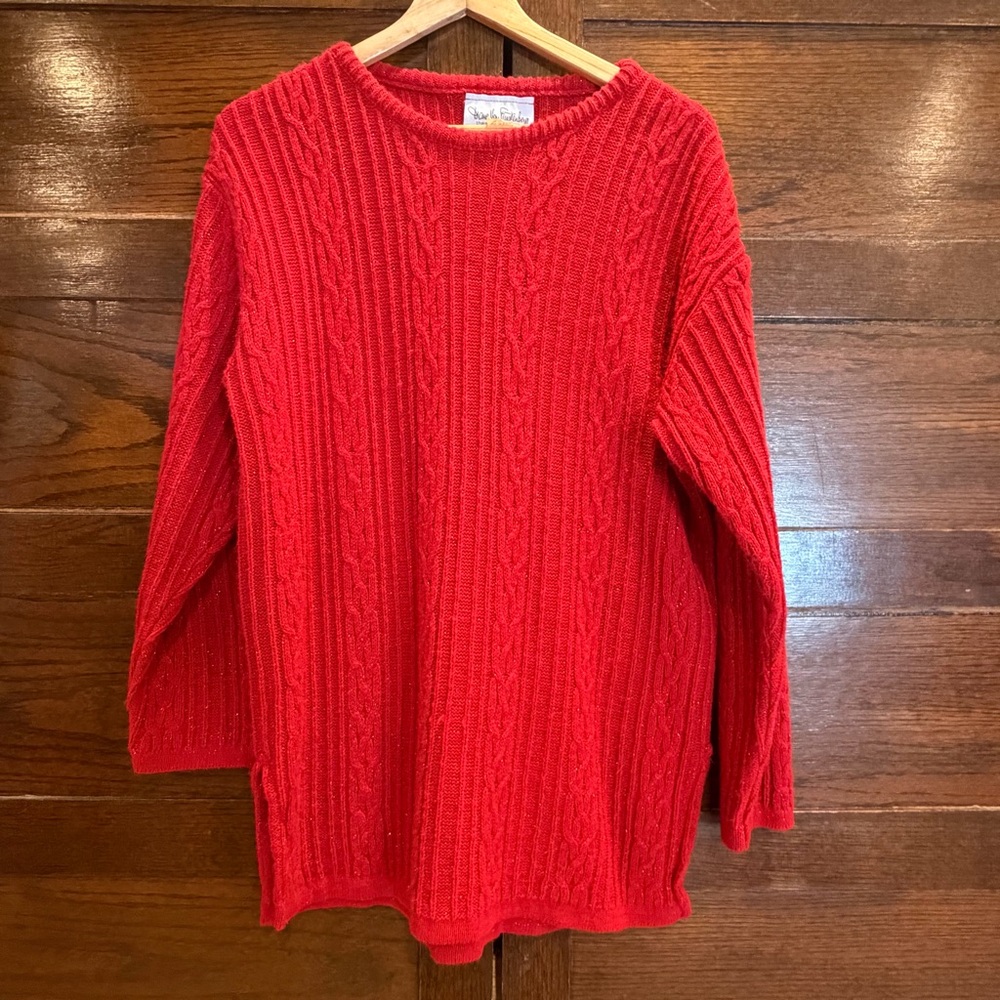Vintage Diane Von Furstenberg S/M Red Cable Knit Sweater color authority sparkle